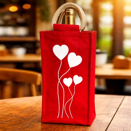 Red Eco Friendly Jute Single Bottle Bag Handmade